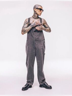 Hurley X Travis Barker Backstage Gray Overalls Colab Size L New Punk Rock Goth